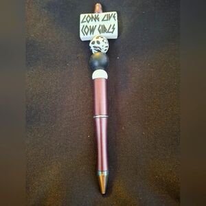 Cowgirls Brown and Black Pen with Cow Print Charm